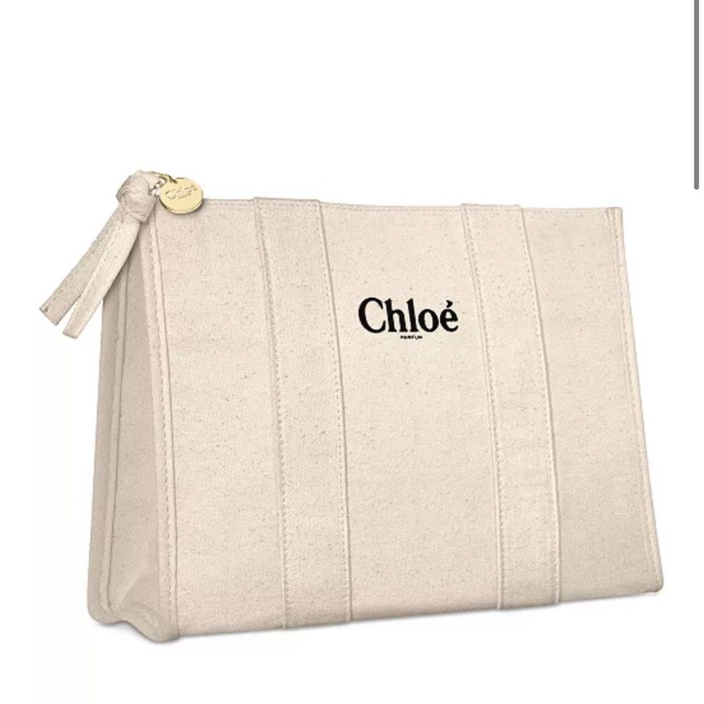Chloe Cream Canvas Tote Makeup Pouch
